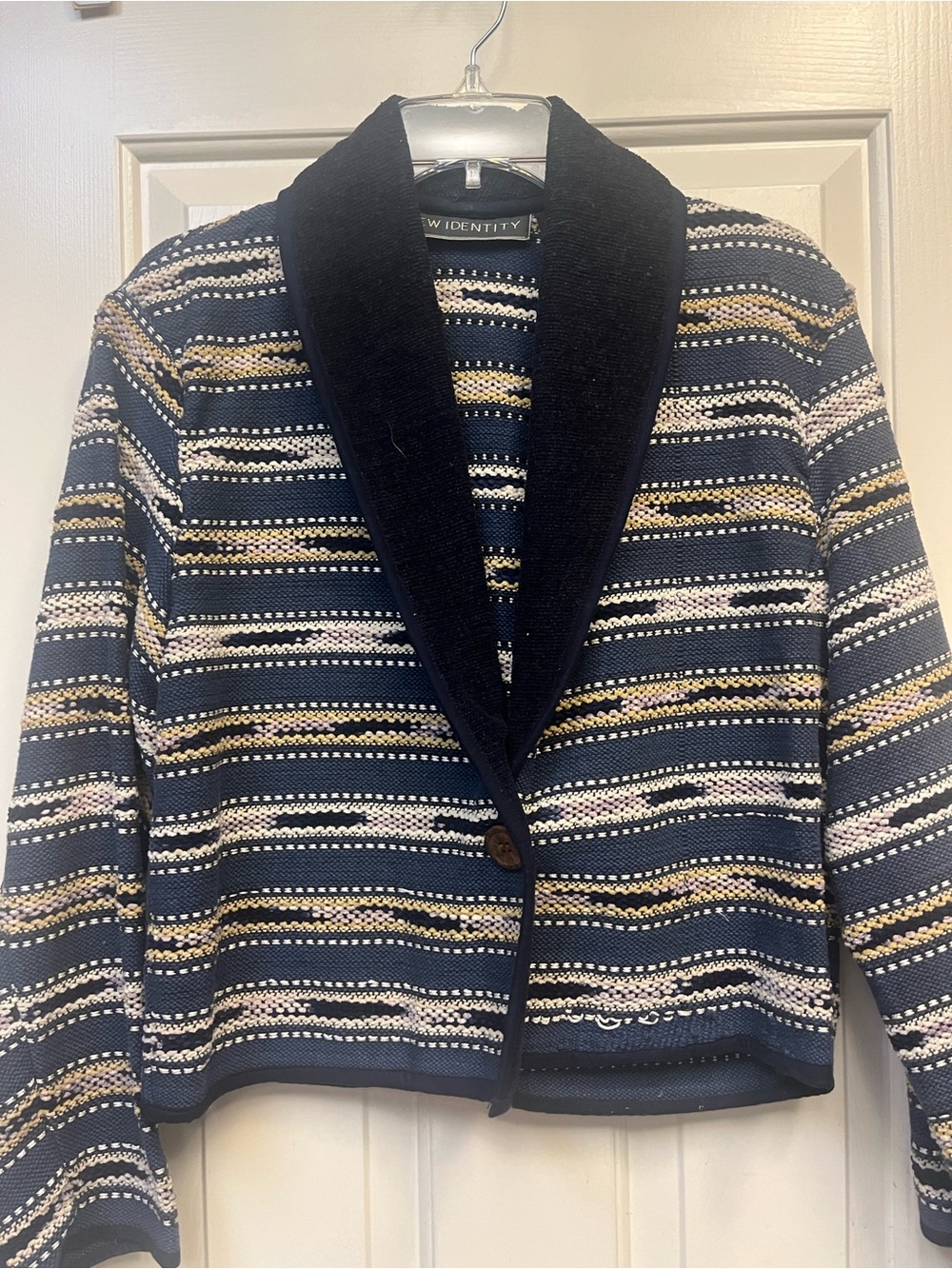 New identity VINTAGE FOR Navy/beige Striped Crop Tapestry Jacket S NWOT